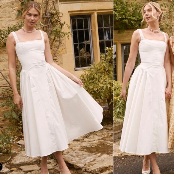 HOUSE OF CB 'Dorothy' White Cotton Midi Sundress NWOT - Picture 3 of 9